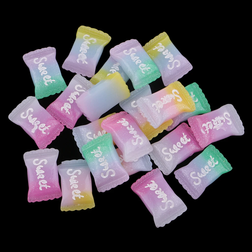 20 Pieces Kawaii Cute Candy Resin Flatback Cabochons Buttons Scrapbooking Slime Charm DIY Embellishment Crafts (2.2 x 1.5cm)