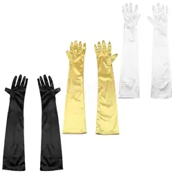 3 пары Ниже локтя перчатки 22 "длинный атласный стрейч для вечера, выпускного вечера белый черный золотой