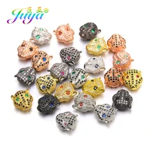 Juya – pierres naturelles pour hommes et femmes, fabrication de bijoux, perles de charme européen, fait à la main, léopard, Lion, tête de panthère, accessoires en métal