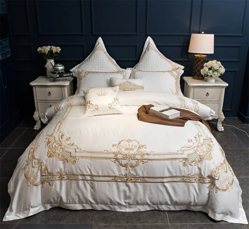 

white/red luxury Golden Embroidery 80S Egyptian cotton Bedding Set Bed set Duvet Cover Bed Linen Bed sheet Pillowcases 4/6/8pcs