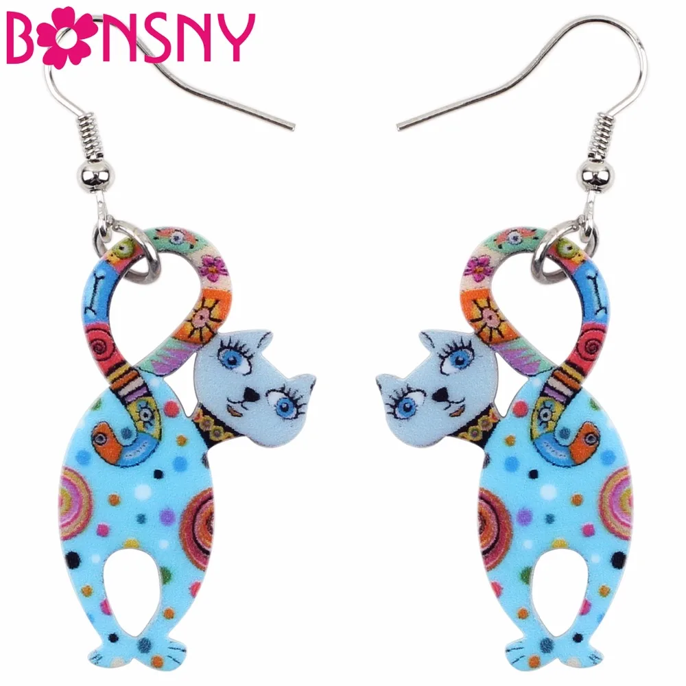 

Bonsny Animal Acrylic Stud Dangle Drop Kitten CAT Pets Big Long Earrings 2018 Fashion Jewelry For Girls Women Teens Anime Gift