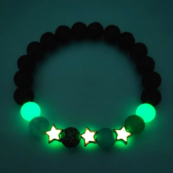 Natural Stones Luminous Glowing In The Dark Lotus Flower Shaped Charm Bracelet For Women Yoga Prayer Buddhism Jewelry