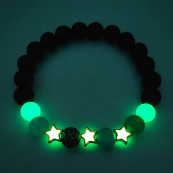 Natural Stones Luminous Glowing In The Dark Lotus Flower Shaped Charm Bracelet For Women Yoga Prayer Buddhism Jewelry