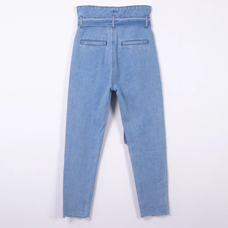 Корейские женские уличные джинсы пуш-ап с высокой талией с поясом на молнии весна лето женские узкие джинсовые узкие брюки