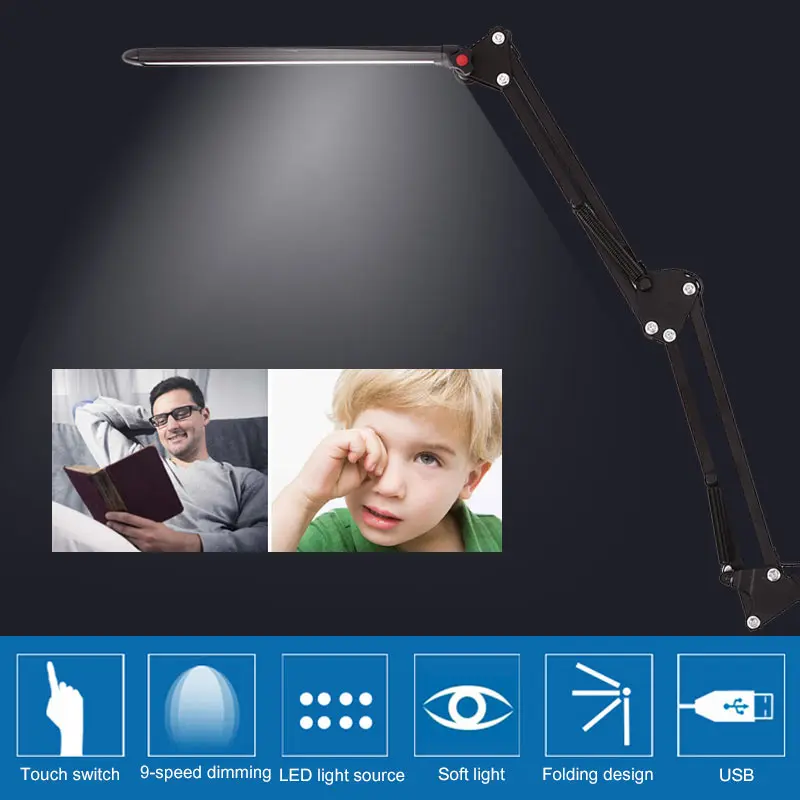 

Portable Reading Light Three Color Desk Lamp USB 56LED Clip-On Gooseneck Table Lighting Folding Home Decor Eye-Care Dimming
