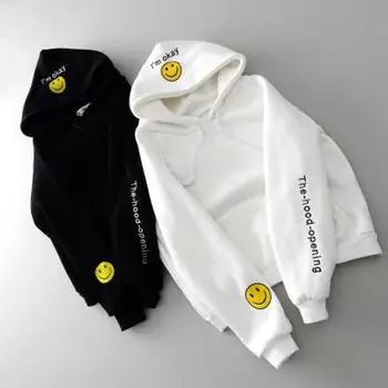 

Zuolunouba New Loose Student Girlfriends Couple Street Harajuku Smiley Pullover O Collar Hoodie & Sweatshirt Women's Clothing