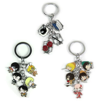 

Trendy Japanese Anime High Quality Attack On Titan Figures Toys dolls Keychain Metal Keyring pendant for Kids toy Gift