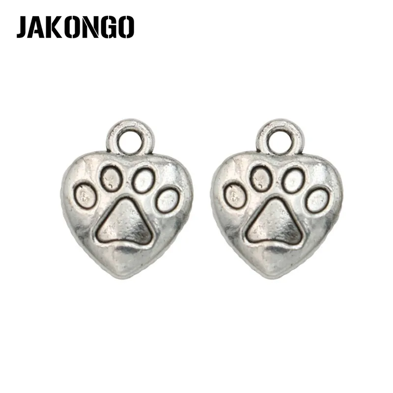 

JAKONGO 15PCS Antique Silver Plated Paw Heart Charms Pendants for Jewelry Making Bracelet Accessories DIY Handmade 15x13mm