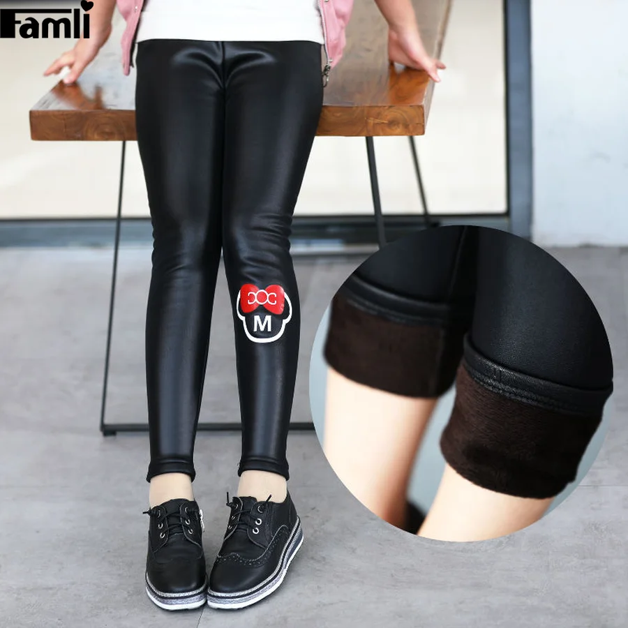 

Famli Toddler Girls Warm Winter Pants Trousers Kids Winter Faux Leather Legging Velvet Skinny Pencil Pant Leggings for Girl