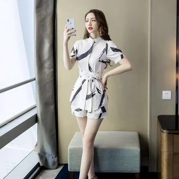 

Fashion women elegant new arrival temperament sexy lovely shirt and short pant classical party Campus style slim 2 pieces set