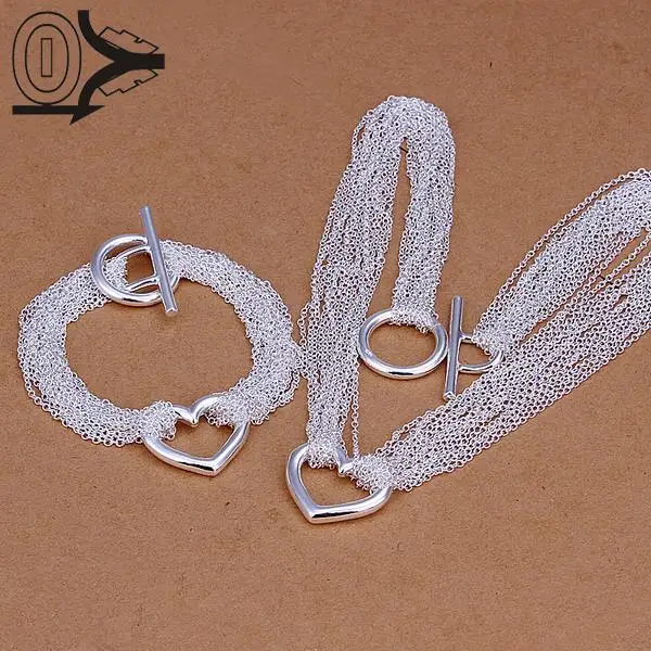 

Wholesale Silver Plated Jewery Set,Fashion Bridal Accessories,Net Heart-shaped Silver TO Necklace Bracelet Two-pieces