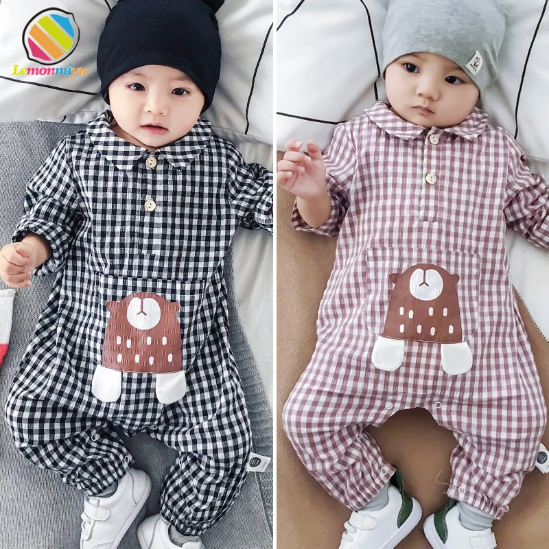 

Lemonmiyu Baby Romper Unisex Fashion Plaid JumpsuitCotton Newborn Baby Girl Clothes Cotton Cartoon Spring Overalls For Children