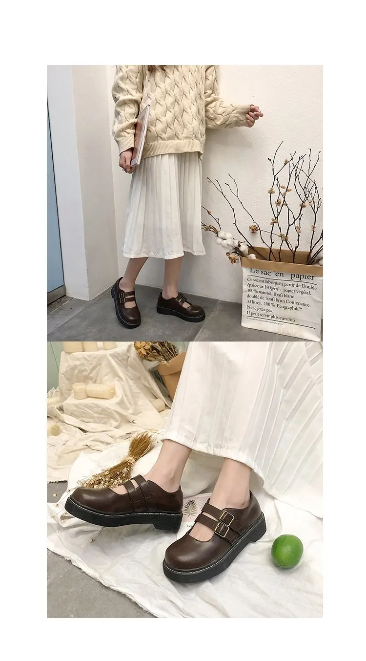 Женская обувь для дома в стиле ретро; обувь из толстой кожи с квадратной пряжкой в студенческом стиле; маленькие кукольные туфли; милые N1-08