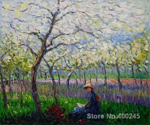 

Christmas Gift art on Canvas An Orchard in Spring by Claude Monet Painting High Quality Handmade