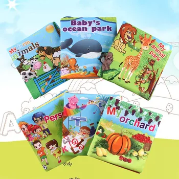 

6pcs 0-3 Years Baby Colorful Cartoon Soft Fabric Cloth Book Card Animal Alphabet Fruit Vegetable Theme Cognition Cloth Book Toy