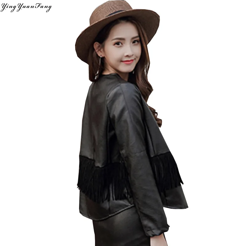 Court Cuir Veste Automne Yingyuanfang Mode Nouvelle Pu En À Noir Franges Femmes x4S8OqwS
