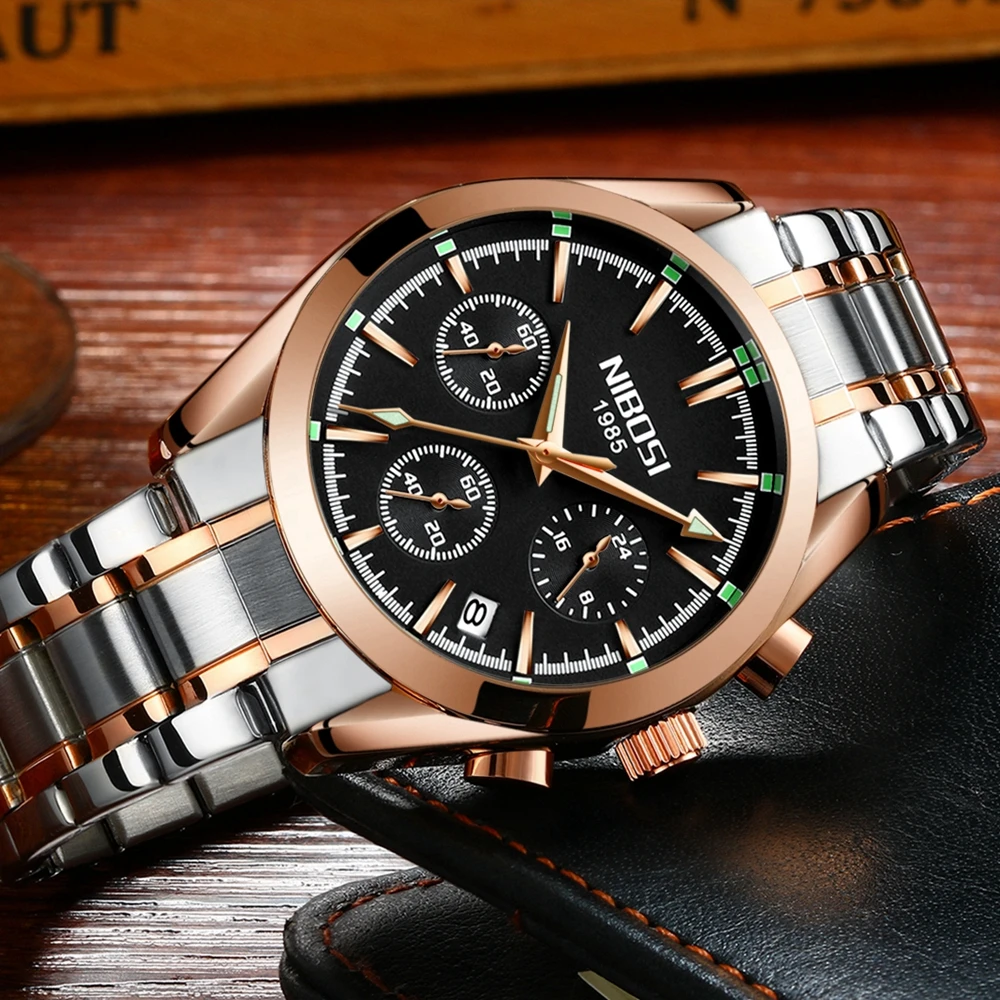 Nibosi 2018 Top Luxury Brand Military Sport Watch Men Quartz Clock Male Full Steel Casual Business Gold Watch Relogio Masculino