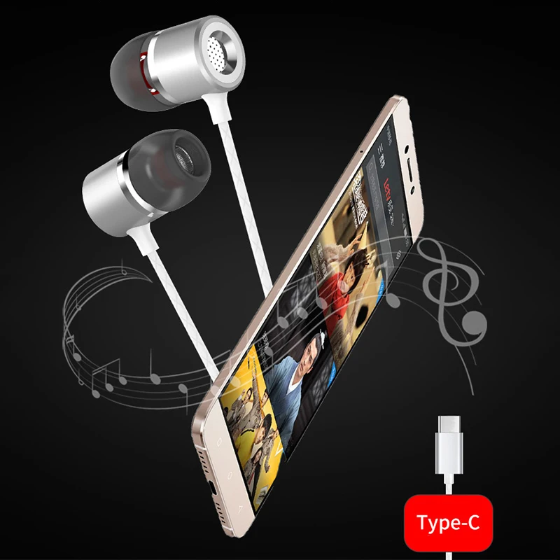 

USB Type-C In Ear Earphone With Microphone Metal Wired Earphones For Letv LeEco Le 2 Pro Max 2 Type C Earphones