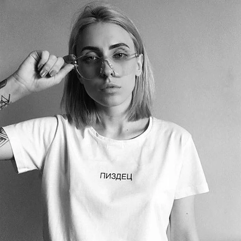 

2018 Women's T-shirt Cotton Shirts Tees Russian Letter Print Casual Summer Female T-shirt Tops Short Sleeve Hipster White Black