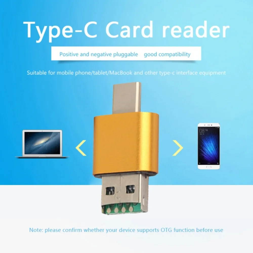 Универсальный картридер 3 в 1 OTG Type C USB 0 usb хаб комбинированный с Micro на 2 слота TF SD