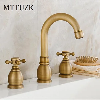 

MTTUZK Antique Copper bathroom faucet for hot and cold Mixer tap Sink faucet Double handle 3 hole bathroom basin faucet