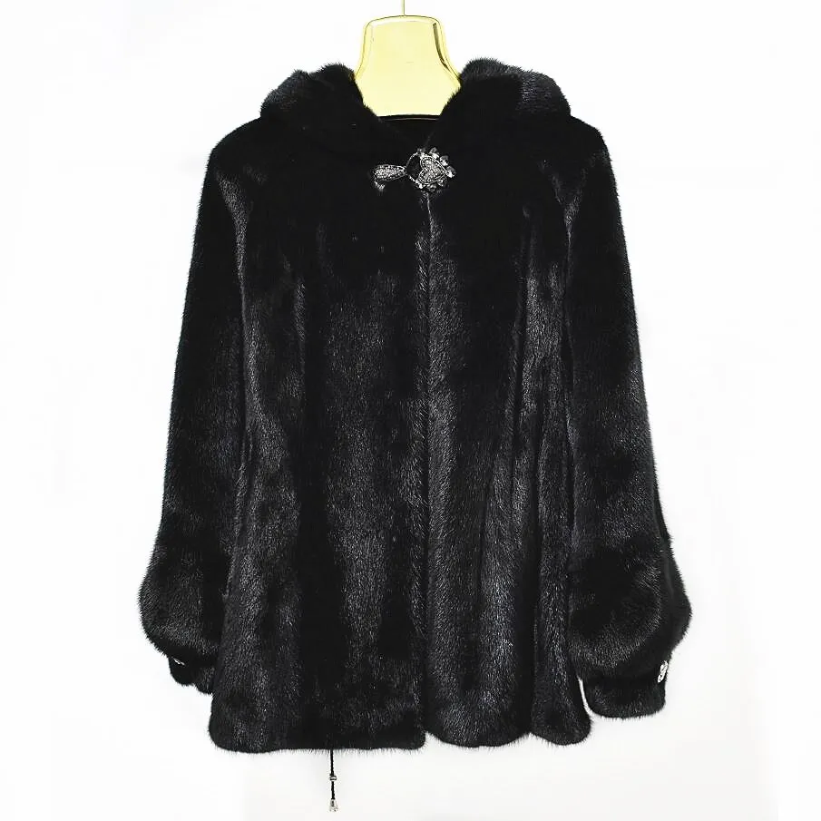 2018Women's new natural mink hooded fur coat, real mink fur High