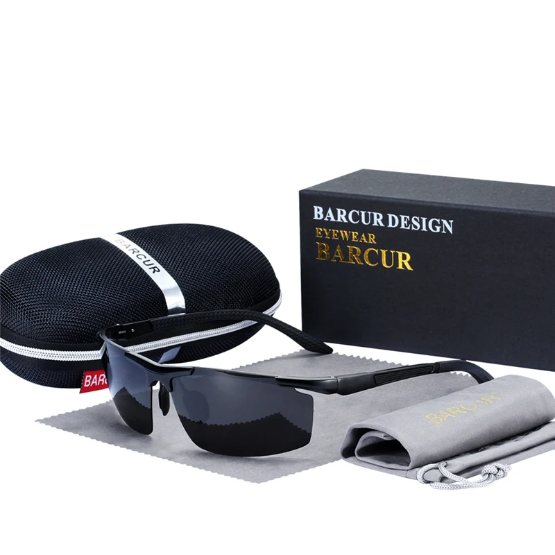 BARCUR, спортивные мужские поляризованные солнцезащитные очки, мужские очки для ночного вождения - Цвет линз: Black Black