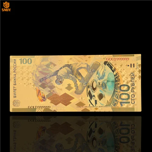 Русские золотые цветные банкноты 5000 рубля в 24k позолоченные деньги Реплика коллекция банкнот для подарков - Цвет: New 100 Ruble(1)