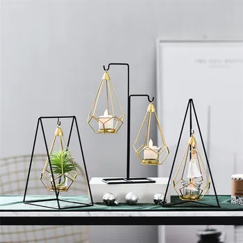 

Metal Lantern Gold Nordic Metal Hollow Wrought Candle Decorations Geometric Modern Leuchtturm Wine Cabinet Home Decor 5Zx080