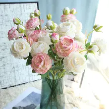 Искусственные цветы розы Пион Букет для украшения свадьбы 3 головы пионы Искусственные цветы домашний декор шелковые гортензии цветок