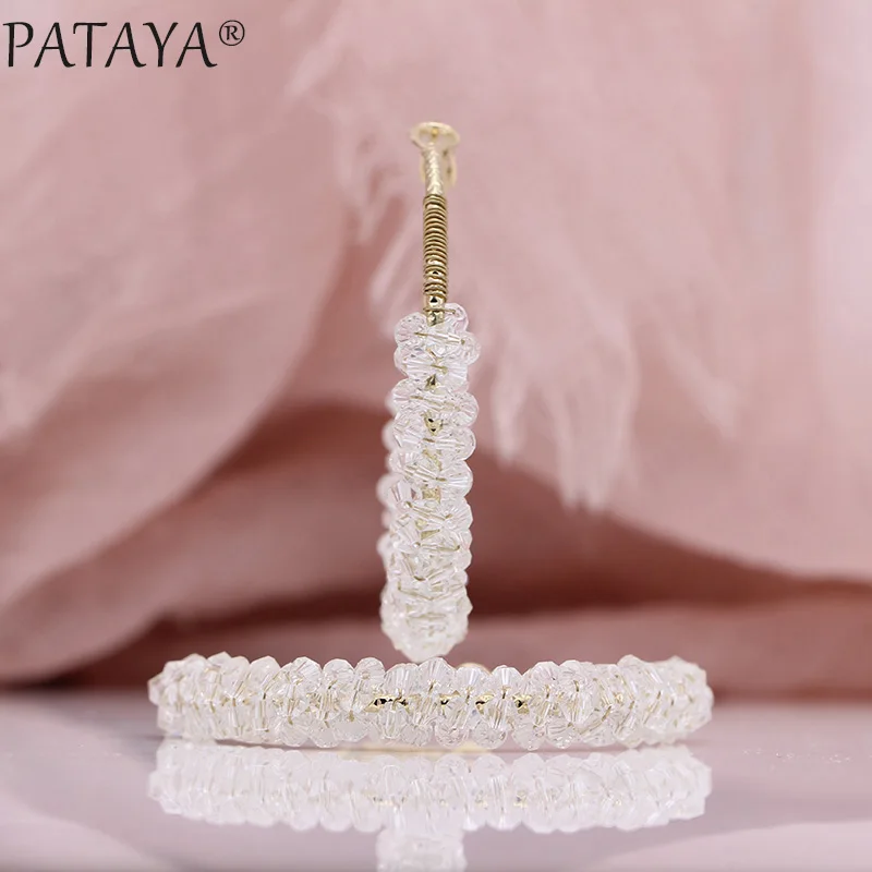 PATAYA, новинка, женские длинные серьги с нестандартными кристаллами, большие круглые серьги, 585, розовое золото, ювелирные изделия для свадебной вечеринки, белые роскошные Изящные висячие серьги