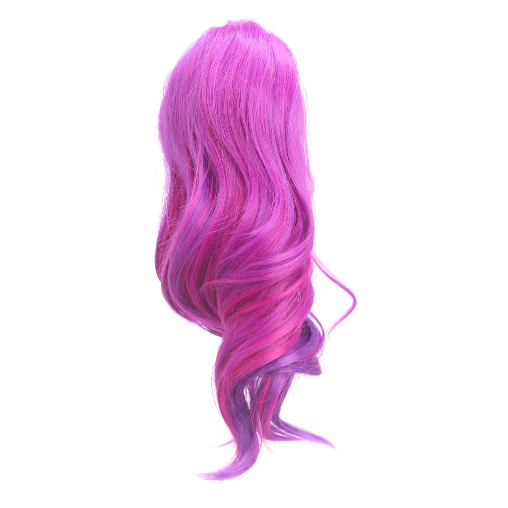 32cm Full Head Purple Curly Hair Wig Hairpiece Heat Resistant for 18'' Girl Dolls DIY Making Accessories Fuchsia