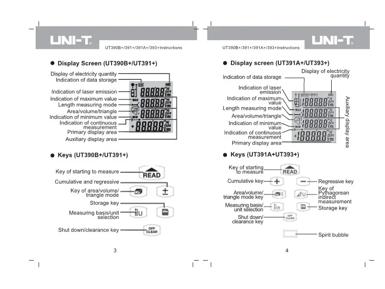 UNI-T измеритель расстояния UT390A+ 50 м пузырьковый уровень дальномер Дальномер Рулетка измерения площади/объем цифровой лазерный дальномер