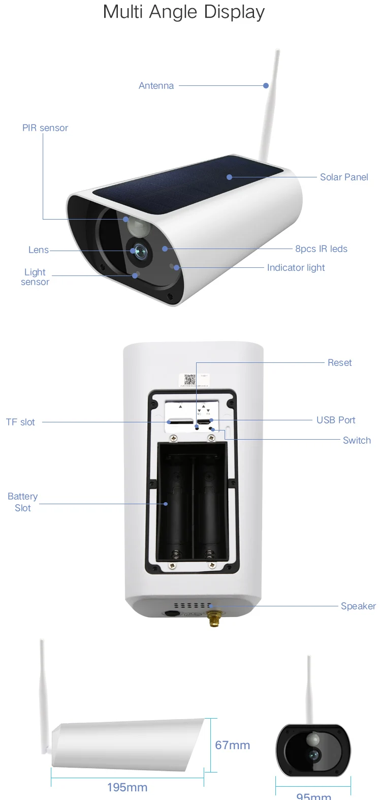 1080P ip-камера на солнечной батарейке 2MP Беспроводной Wi-Fi охранное наблюдение Водонепроницаемый Открытый ИК ночного видения солнечной энергии с батареей