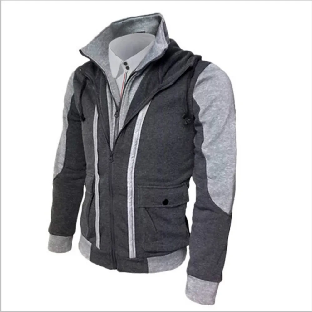 ZOGAA Fashion Brand Men Jacket Winter Cardigan Hooded Assassin Creed Coat Double Zipper Fake Two Tops Men Jackets and Coats