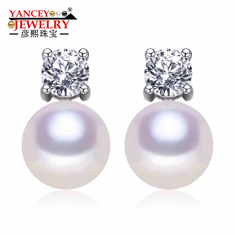 

YANCEY JEWELRY Rounded full, shiny luster, the best quality 7-8MM freshwater pearl earrings S925 silver, free shipping