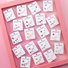 6 шт./компл. Симпатичные циркон Вишня принтом в виде бананов, ананасов, фруктов натуральная 925 пробы серебро маленькими заклепками Комплект сережек для женщин, серьги-гвоздики из