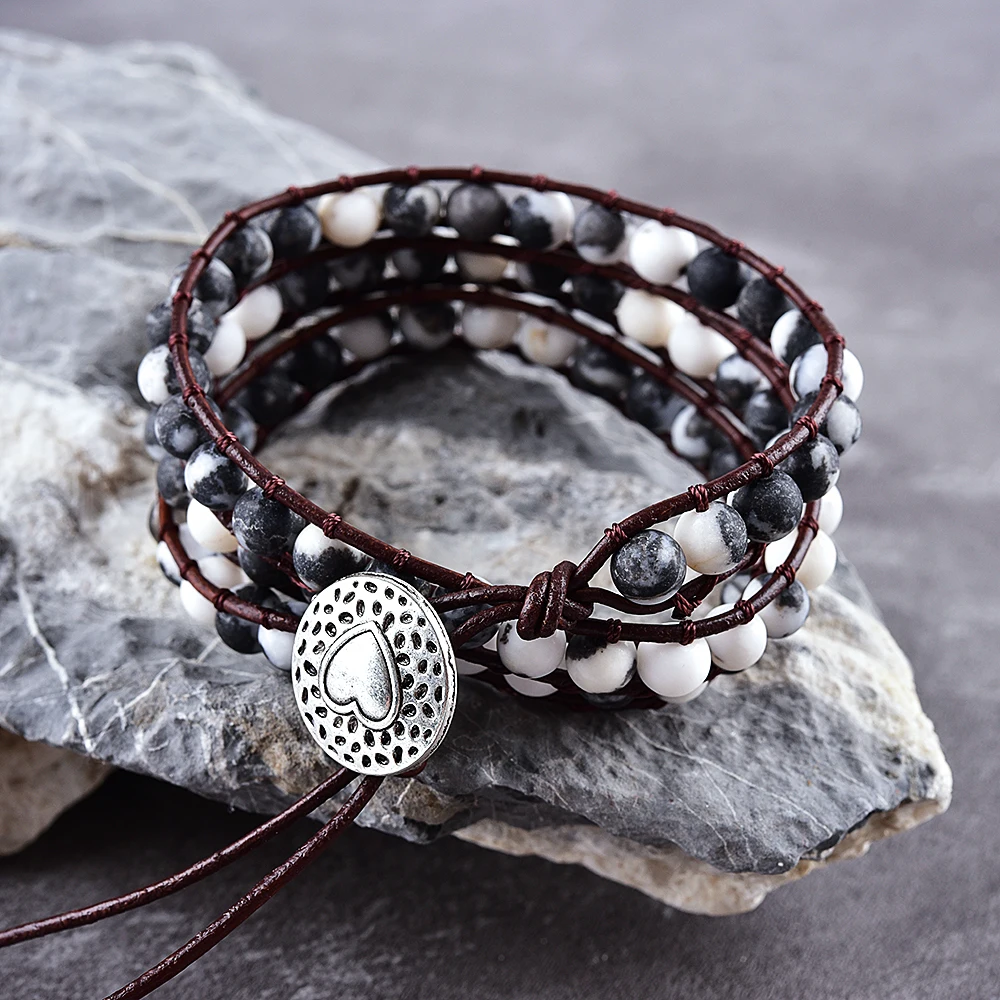 

Asingeloo Black and White Zbra Natural Stone Beads Handmade Unique Holiday Jewelry Bracelets for Women and Girl Gift