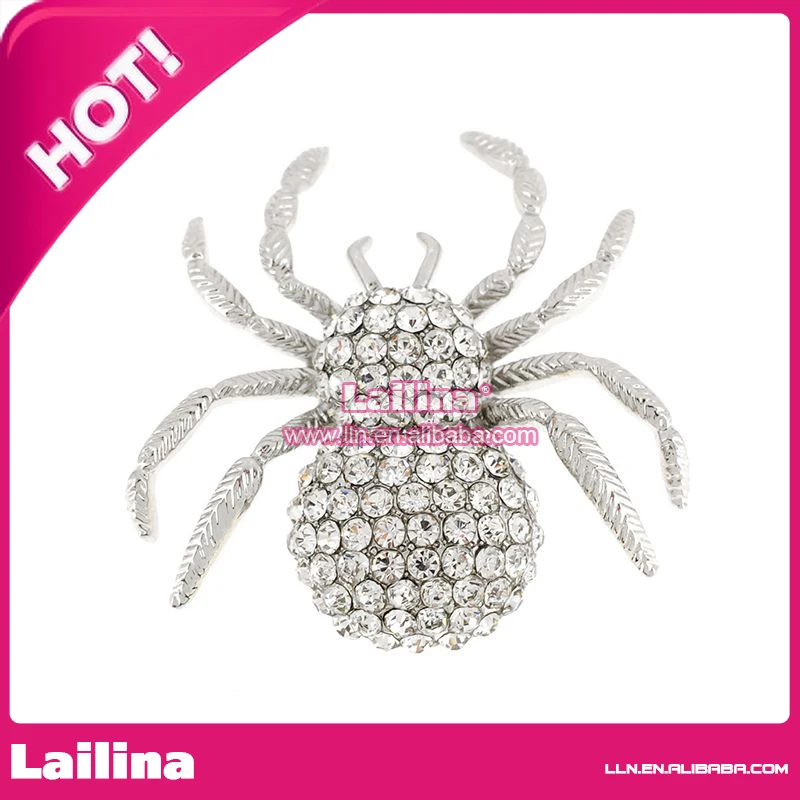 

50pcs/lot Animal Wholesale Sliver-Tone Spider With Crystal Rhinestone Brooch Pin