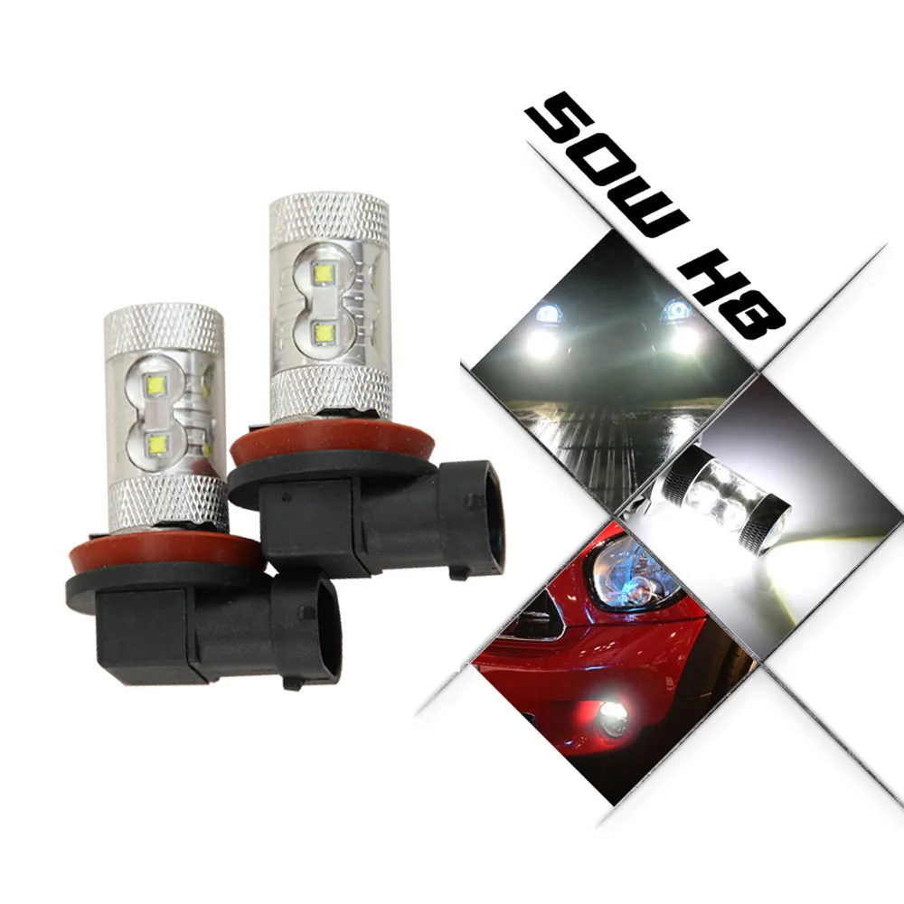 

2pcs/lot H8 50W LED Fog Light High Power Cree Led Chip Light Auto DLR Fog Bulb Car Styling xenon White Led Bulb 12V