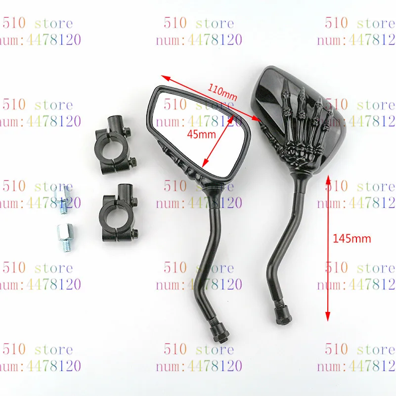 Черный 10 мм алюминиевый хром Скелет Череп ручной коготь зеркало заднего вида мотоциклетные зеркала заднего вида для Harley Chopper на заказ