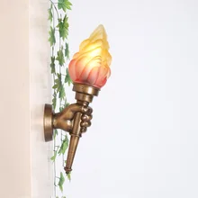 Creative torch hand wall light E27 light restaurant cafe living room aisle stair bar bedroom outdoor garden wall lamp sconce bra retro chinese wall lamp wall sconce antique wood parchme stair aisle corridor bedroom living room cafe lamp e27 wall light bra