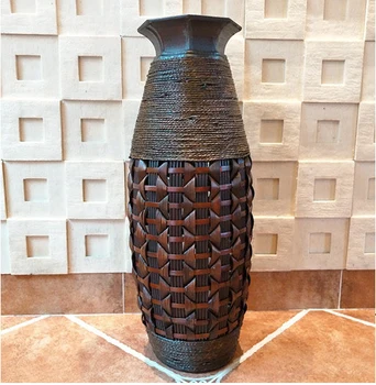 

Christmas Antique Large Floor Vase Wood & Bamboo Big Floor Vase Retro living room Home Decor Flower Pot For Wedding Decaration