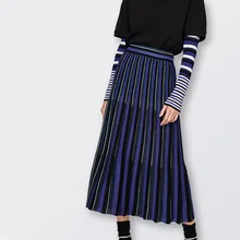 Новые юбки дизайнерские Подиумные летние женские трикотажные юбки элегантные винтажные Цветные Лоскутные Полосатые тонкие длинные трикотажные юбки