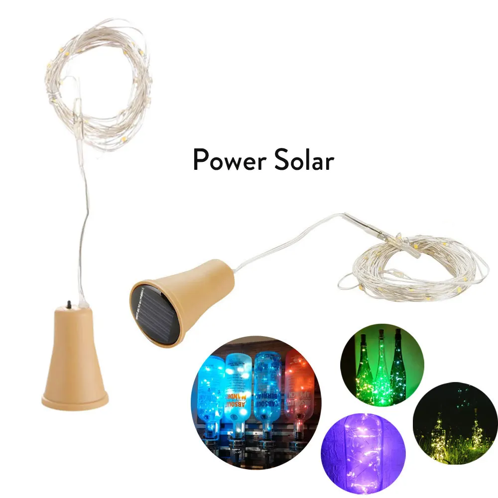 10LED/15LED/20LED Garland Solar Wine Bottle Lights Solar Cork Fairy Lights Christmas Light Copper Garland Wire String