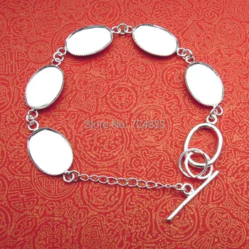 

13x18mm Bracelet Base Findings DIY Multi-color Plated Brass Oval Bezel Tray Buckle Chain Cameo Cabochons Bracelet Settings Bulk