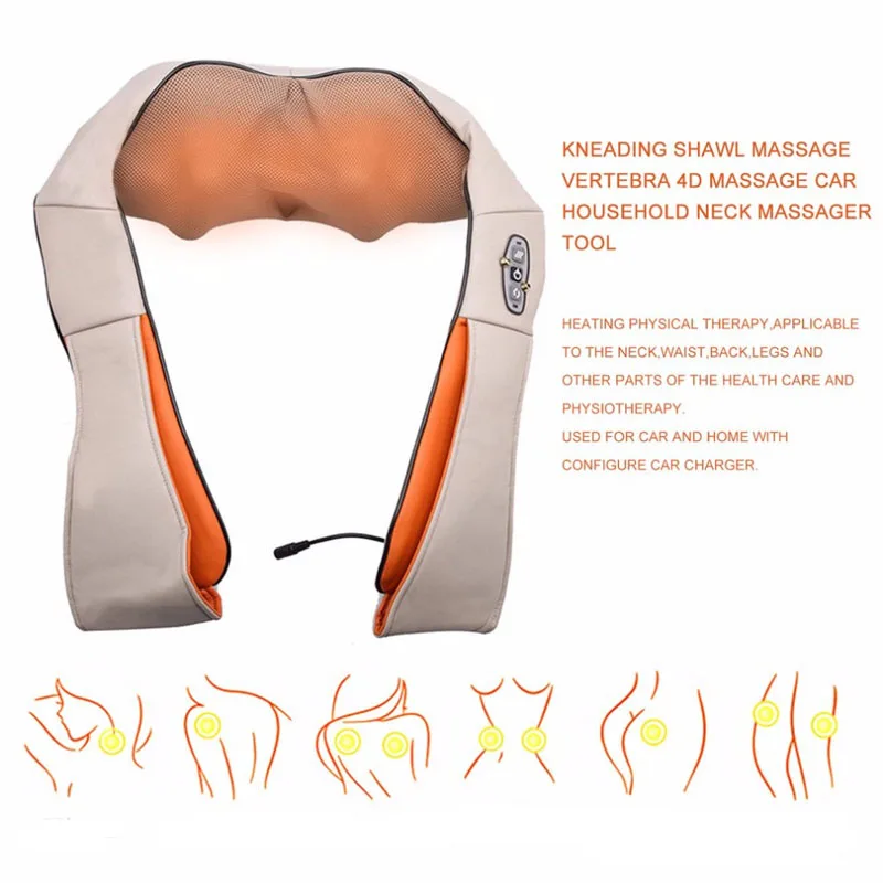 Электрический инфракрасный нагревательный массажер для шеи Шиацу Массажное устройство для спины 4D Электрический массажный ролик