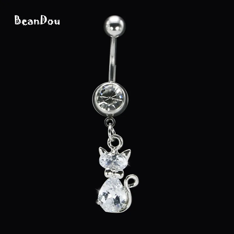 

fashion lovely cat dangle belly ring navel piercing bar ombligo belly button rings surgical steel anti-allergic 14G jewelry new