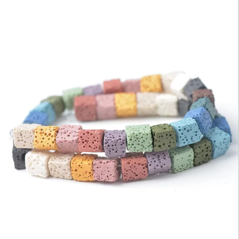 

8/10mm Natural Colorful Squre Shape Black Rock Volcanic Lava Stone Beads For Handmade Bracelets&Necklaces Jewelry Making Z834