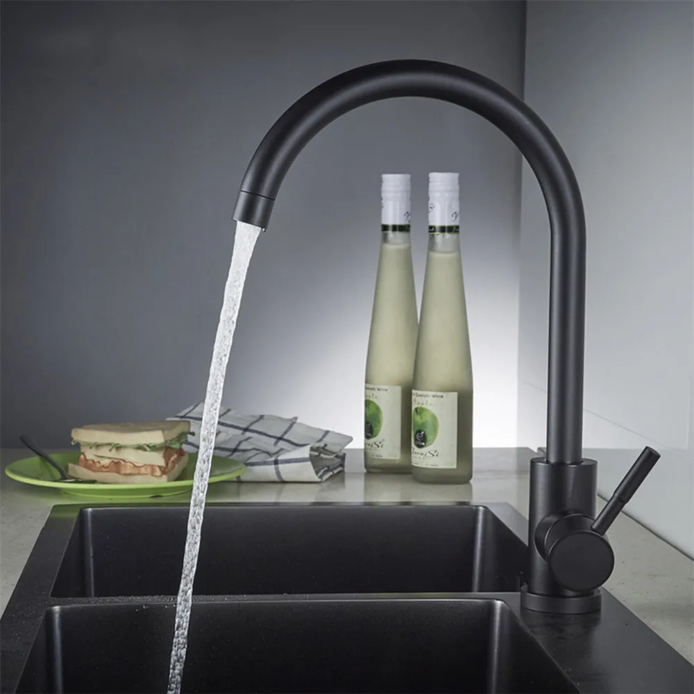 Hot and Cold Water Classic Black Kitchen Faucet 304 Stainless Steel Brushed Process Swivel Basin Faucet 360 Degree Rotation  (61)